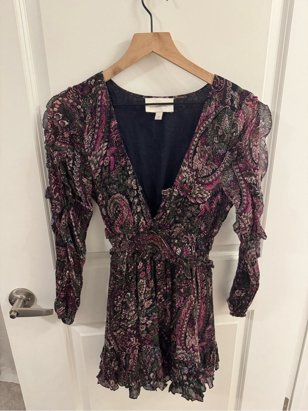 Cleobella Black Mini Dress with Pink and Green Paisley Print